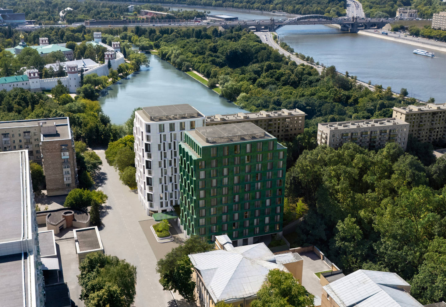 Новодевичьи пруды и Москва-река рядом с Погодинской улицей